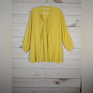 Masai M Blouse Tunic Woman’s Yellow Button Up Lagenlook 100% Viscose